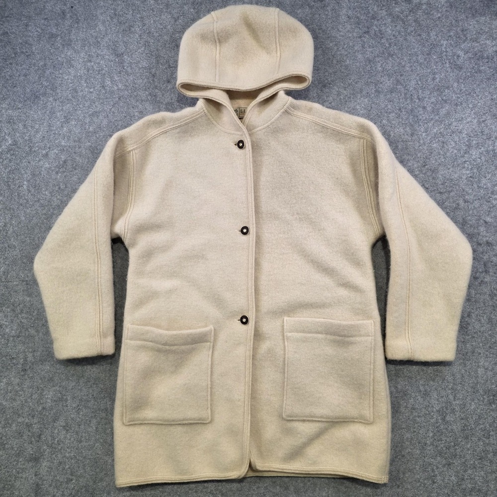 VTG‎ LL Bean Womens Medium Beige 100% Wool Hooded Parka Austria Jacket Sweater - Picture 2 of 16